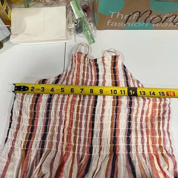 New! Francesca’s Stripe Smocked Peplum Halter Backless Top Womens Size Large - Picture 7 of 7